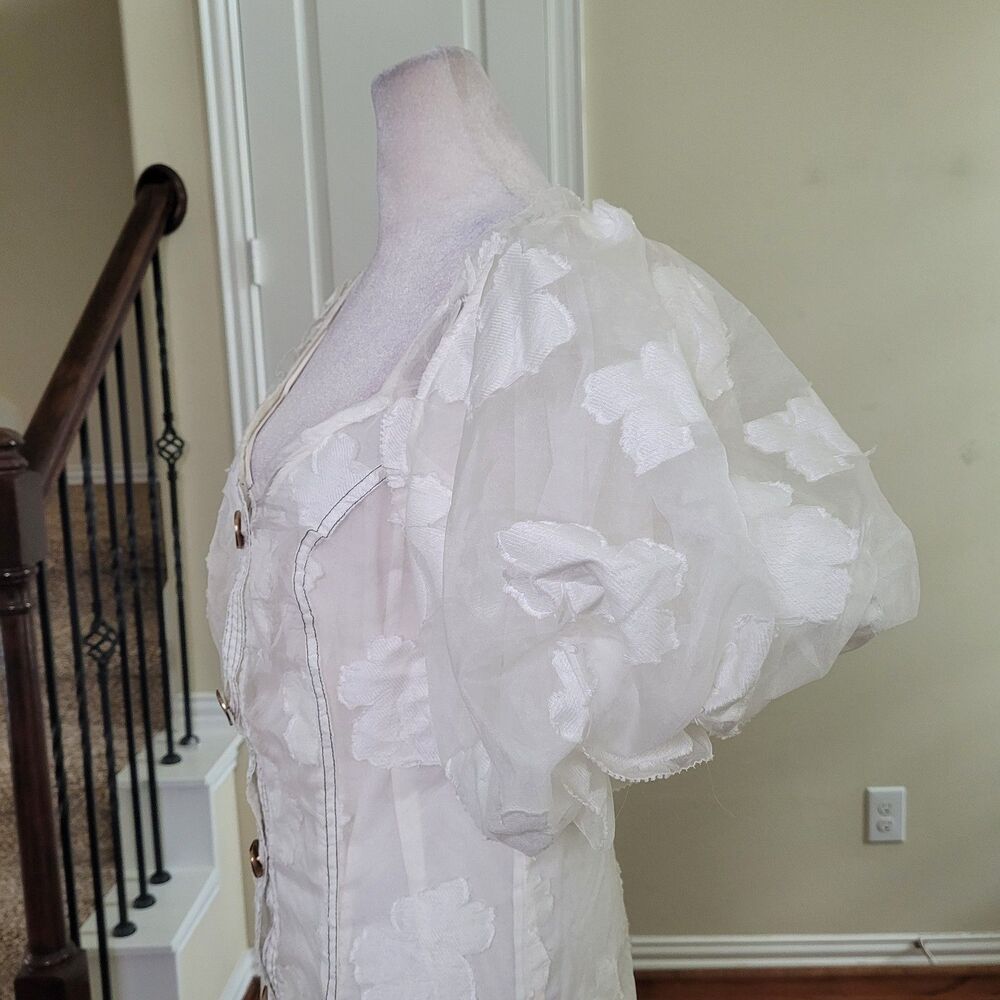 Anthropologie Let Me Be Midi Dress White Women S Puff Sleeve Bridal Graduation - Picture 17 of 17